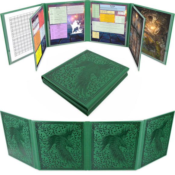 CM DM Screen PU Leather 8-Panel Deluxe GM Screen - Eight Panel Folding Dungeon Master Screen with 2 Swinging Panels - Green, Inserts Not Included