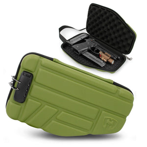 CASEMATIX Locking Pistol Case Fits Small to Large 9mm Pistols with Room For Extra Clips and Attachments - Premium Green Handgun Case with Lock Zippers