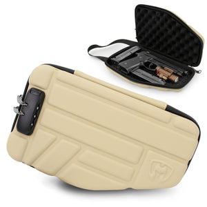 CASEMATIX Locking Pistol Case Fits Small to Large 9mm Pistols with Room For Extra Clips and Attachments - Tan Handgun Case with Lock Zippers, Tan