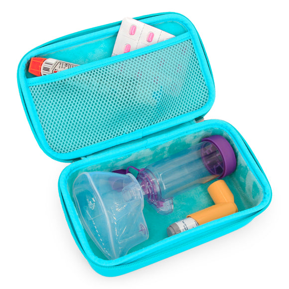 CASEMATIX Travel Case Fits Asthma Inhaler Spacer with Mask Attached, Inhaler Holder Holds Spacer and Accessories, Includes Turquoise Asthma Case Only