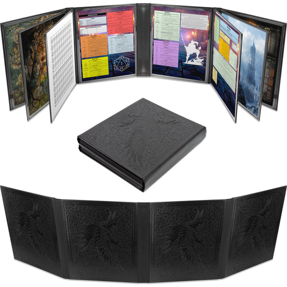 CASEMATIX DM Screen Faux Leather 12-Panel Deluxe GM Screen - Folding Dungeon Master Screen with 4 Swinging Panels for TTRPGs - Inserts Not Included