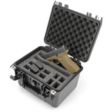 CASEMATIX Two Gun Hard Case for 2 Handguns and 10 Pistol Magazine Storage Case - Waterproof 2 Pistol Hard Case With Removable Accessory Area Storage