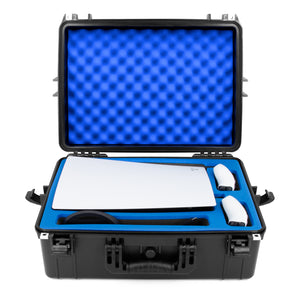 CASEMATIX Hard Shell Travel Case Compatible with PlayStation 5 Console, Controllers, Games and Accessories - Waterproof PS5 Carrying Case with Foam