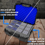 CASEMATIX Top Loader Card Storage Case for Trading Cards for 450 3" x 4" 35pt Toploaders or 100 One Touch Card Holders, Hard Shell Toploader Storage Box With 12 Precut Card Case Dividers and Blue Foam