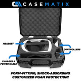 CASEMATIX Carry Case Compatible with Meta Quest Pro or Meta Quest 3 with Elite Strap Bundle - Precision Cut Custom Foam Travel Case