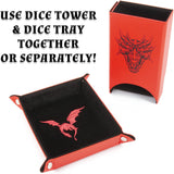 CASEMATIX Portable Dice Tower and Tray with Non-Scratch Felt Interior - Folding 8" Auto Dice Roller Dice Tower for Fair and Random Dice Rolling, Red