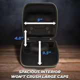 CASEMATIX Hat Travel Case for up to 3 Baseball Caps with a Hard Shell, Travel Carabiner and Handle - Portable Hat Case Carrier for Hats Storage