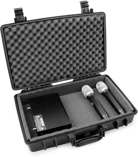 CASEMATIX Waterproof Wireless Microphone System Case Fits Sennheiser, Shure, Audio-Technica, Nady, VocoPro, AKG Receiver, Body Transmitter and More