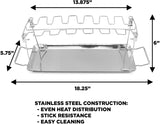 CASEMATIX Chicken Leg Rack and Chicken Wings Grill Rack with 14 Slots, Drip Tray and Basting Brush - Stainless Steel Non-Stick Chicken Drumstick Rack