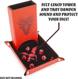 CASEMATIX Portable Dice Tower and Tray with Non-Scratch Felt Interior - Folding 8" Auto Dice Roller Dice Tower for Fair and Random Dice Rolling, Red