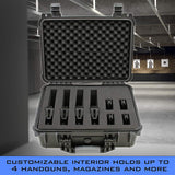 CASEMATIX 16" Customizable 4 Pistol Multiple Pistol Case - Waterproof & Shockproof Hard Gun Cases for Pistols and Magazines with Two Layers of 2" Foam