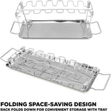 CASEMATIX Chicken Leg Rack and Chicken Wings Grill Rack with 14 Slots, Drip Tray and Basting Brush - Stainless Steel Non-Stick Chicken Drumstick Rack