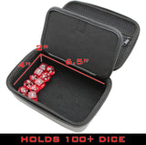 CASEMATIX Travel Dice Case for 100+ RPG Dice with Padded Interior Divider and Wrist Strap - Hard Shell Protective DND Dice Box and RPG Dice Case