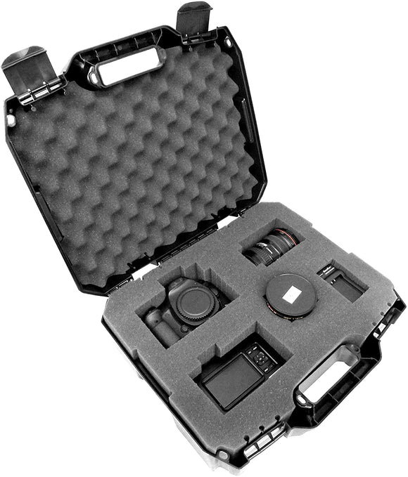 CASEMATIX Camera Equipment Case with Custom Foam for DSLR Body, Lens, Flash and More - Hardshell Protective Hard Plastic Case with Customizable Foam