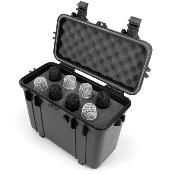 CASEMATIX Wireless Microphone Hard Case – 8 Slot Mic Case Fits Sennheiser, Shure Mic, Audio-Technica Microphones and More Wireless Mic Systems